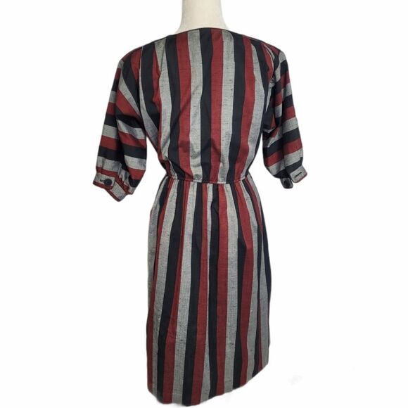 VINTAGE 70s dress striped button up half sleeve S - Picture 3 of 8